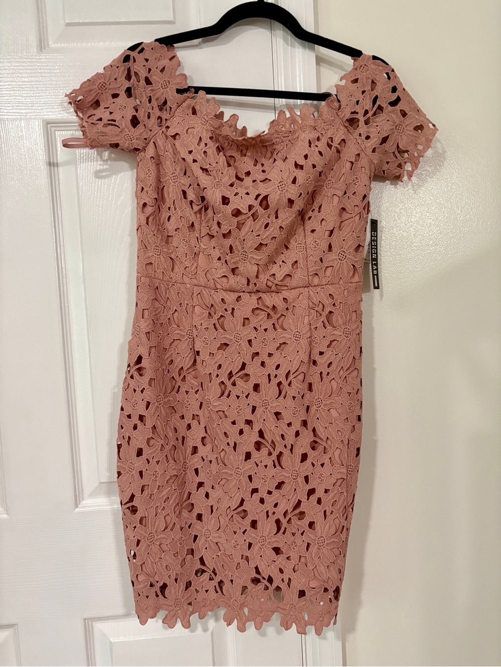 NWT Soft Rose Blush Off-Shoulder Lace Sheath Dress